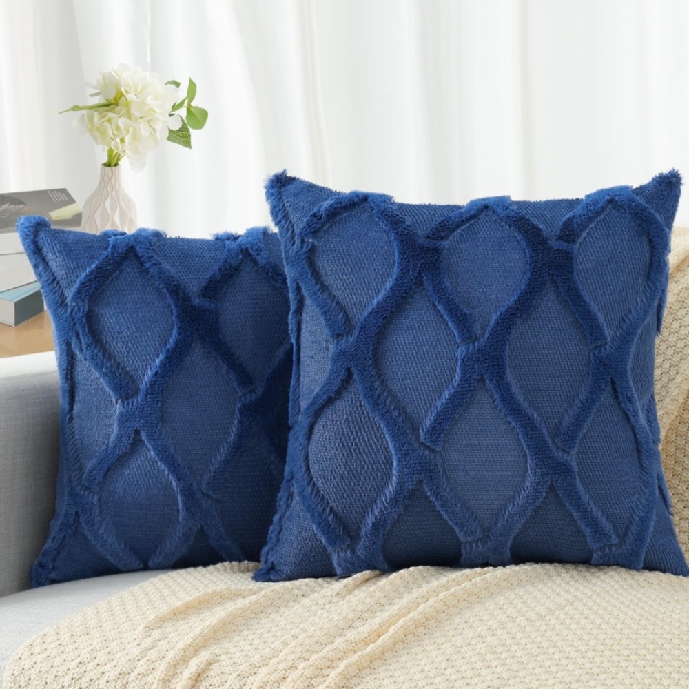 Blue Textured Accent Pillow Covers -Set of 2